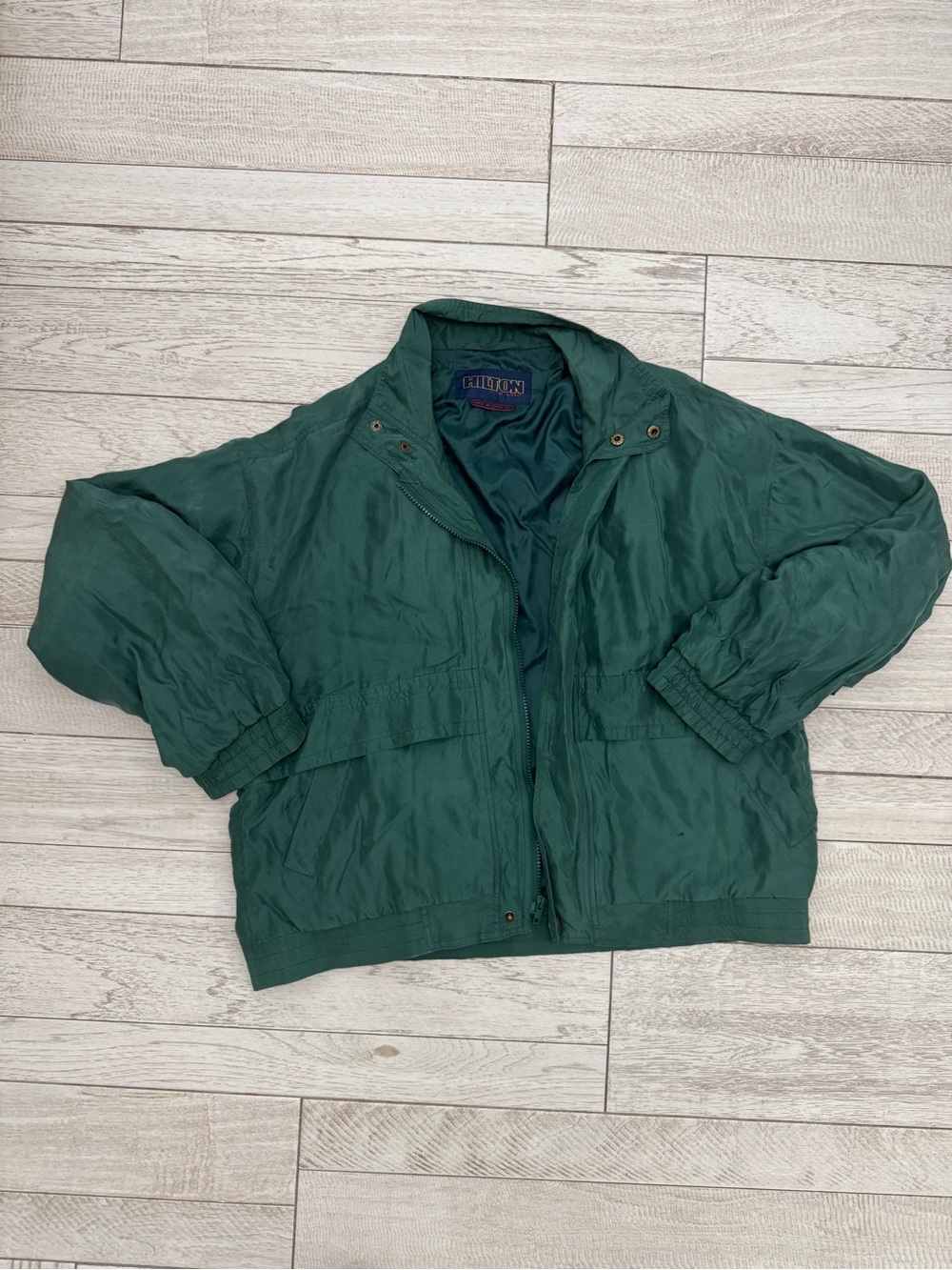 Vintage Green Lightweight Silk Bomber Jacket